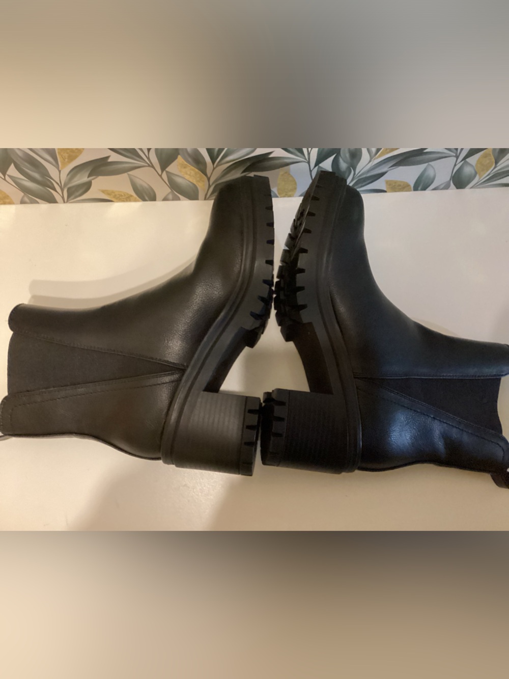 MIA Black Leather Chelsea Lug Heel Booties - Picture 6 of 7